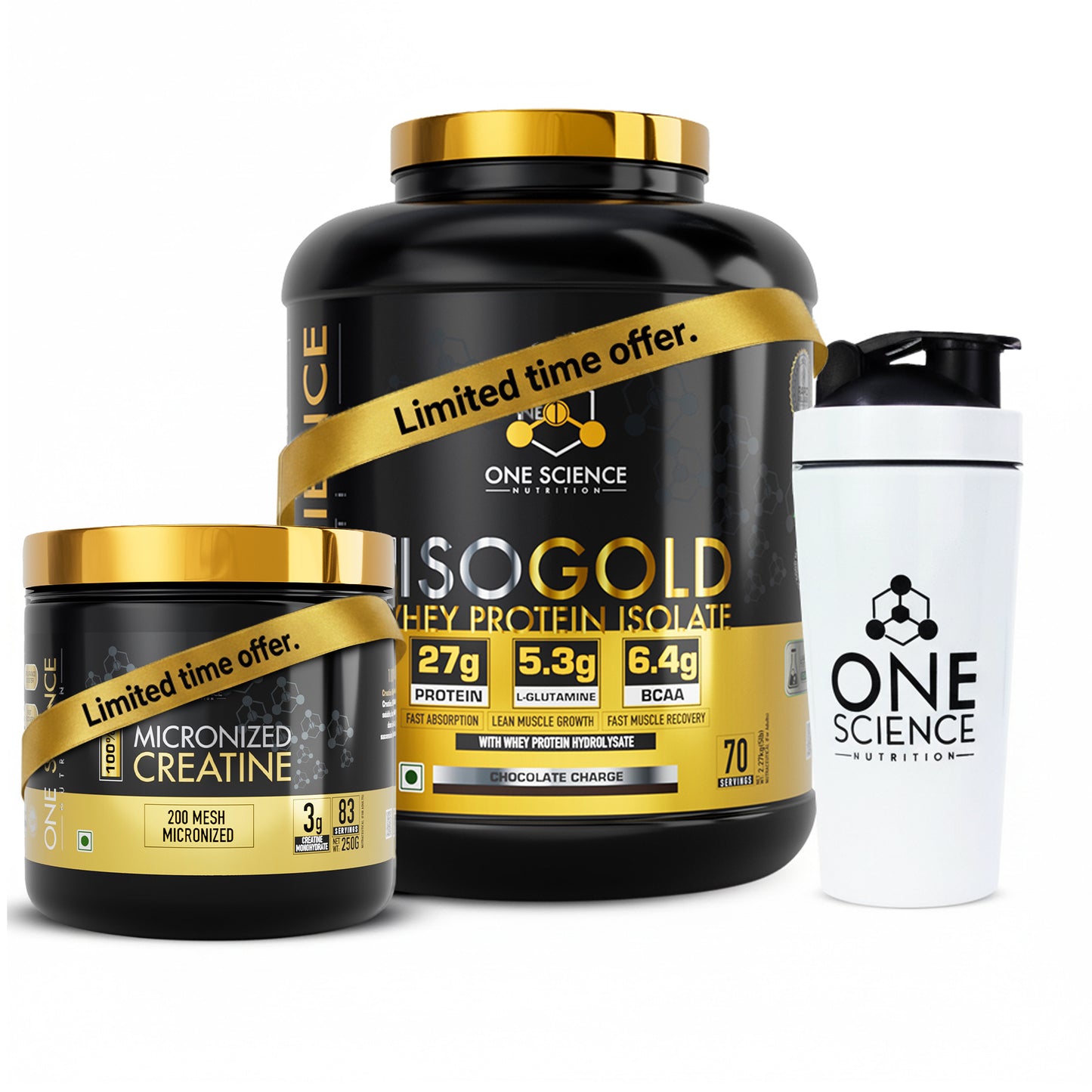 One Science Nutrition One Science ISO Gold Protein 5lb Special Combo with Free Creatine 250gm and Steel Shaker