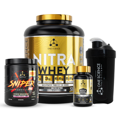 One Science Nitra Whey 4LB + Free Multivitamin 60capsules + Free Sniper 15sv Pre Workout + Free Shaker