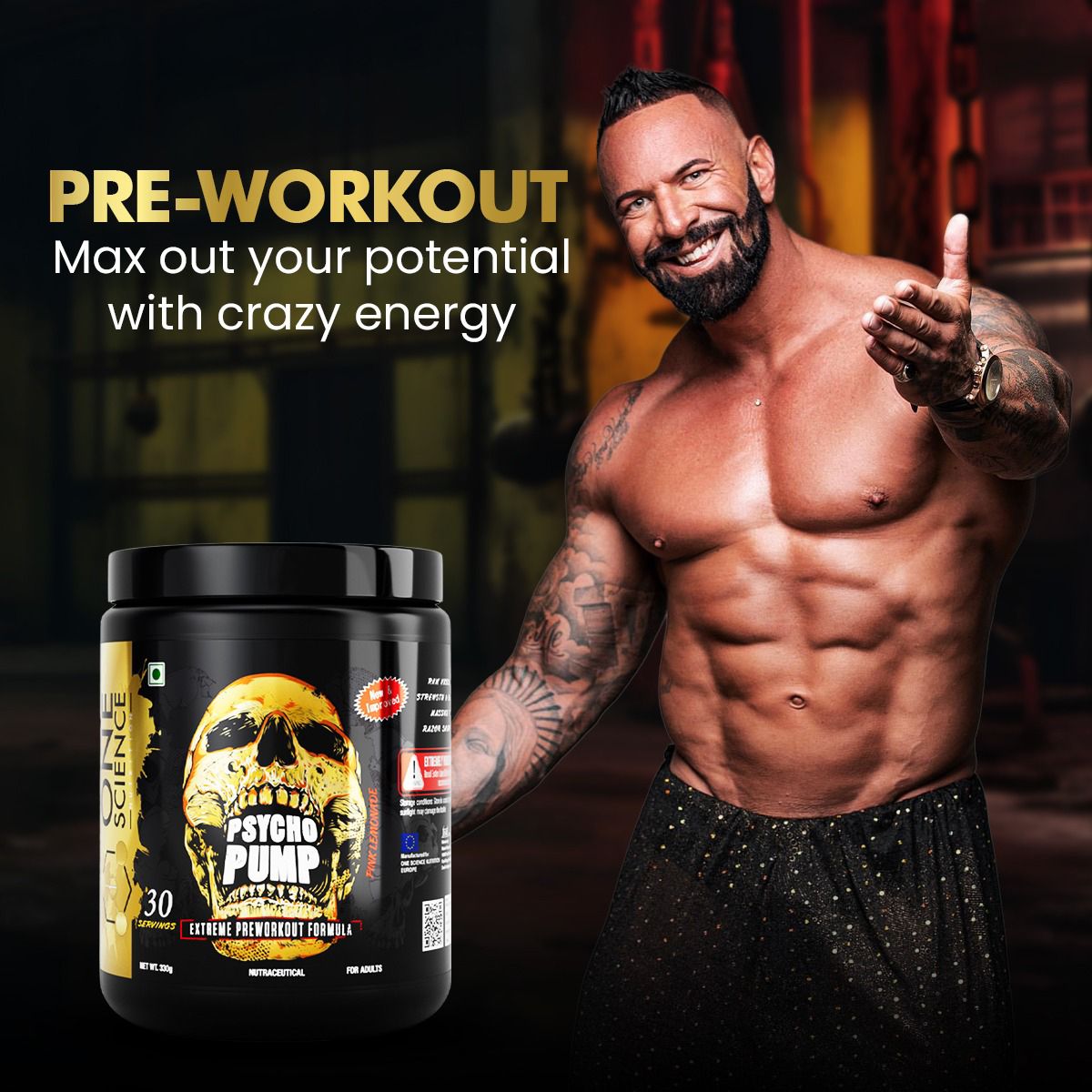 Psycho Pump - Extreme Pre-Workout Formula 330G (30 Sv) + Free Shaker - One Science Nutrition (OSN)