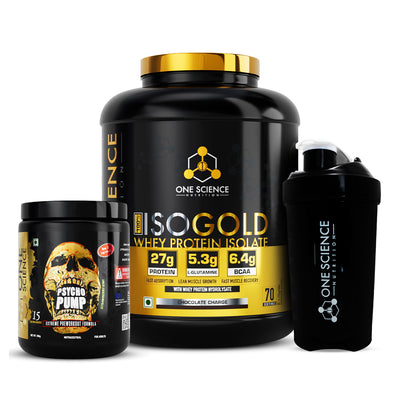 One Science ISO Gold Whey Protein Isolate 5lb + Free Psycho Pump 15sv + Free Shaker
