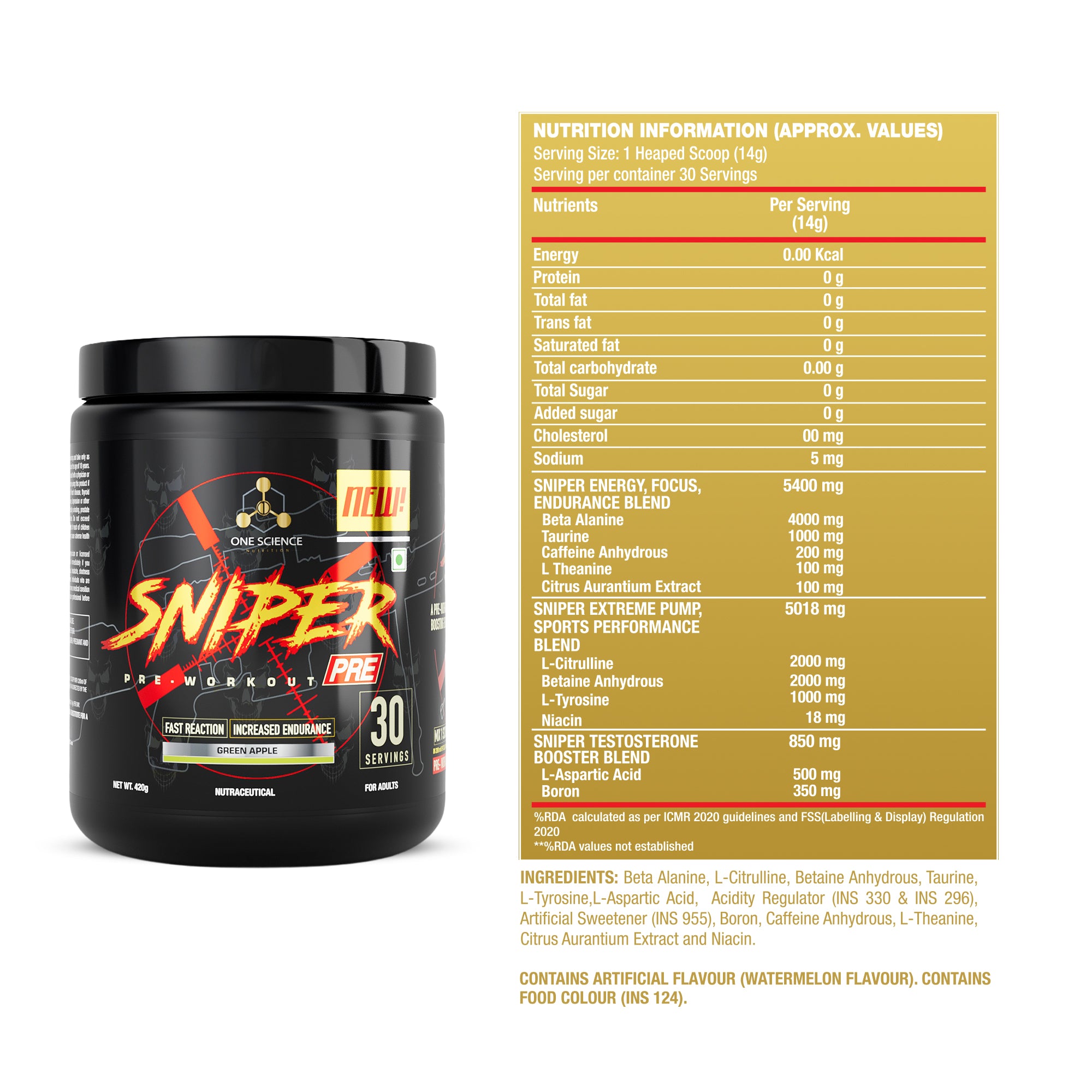 Sniper Pre Workout 30Sv + Creatine 250G + Free Shaker - One Science Nutrition (OSN)